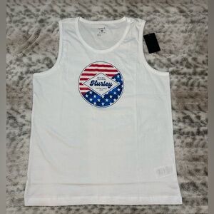 Hurley Tank Top Men White Large Stars & Bars Graphic New